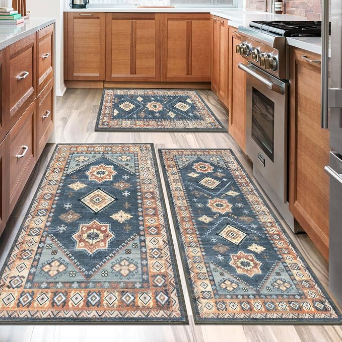 HEBE Boho Kitchen Rugs Set of 3, Non Slip Washable Kitchen Mats - Image 7