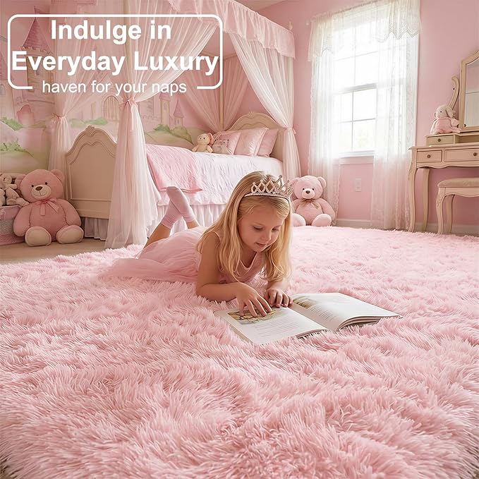 Amdrebio Light Pink Fluffy Fuzzy Area Rug 4x6 - Image 4