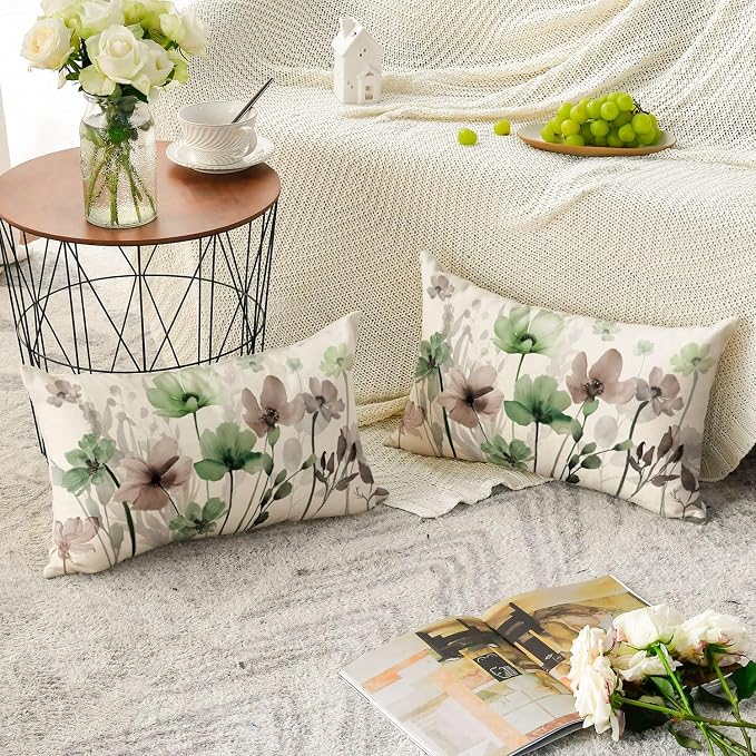 AVOIN colorlife Poppy Flowers Pillow Covers 12x20 Inch Set of 2 | Chinoiserie - Image 3