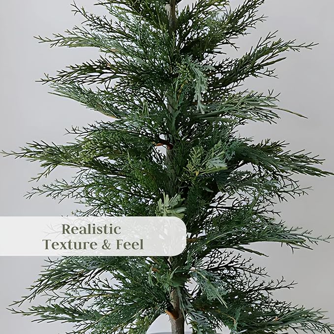 CG Hunter Holiday Collection, Set-of-2 Faux Cedar Trees, Premium Artificial Indoor & Outdoor Cedar Tree Stands 24" Tall in Creme Pot–Perfect Christmas Decoration