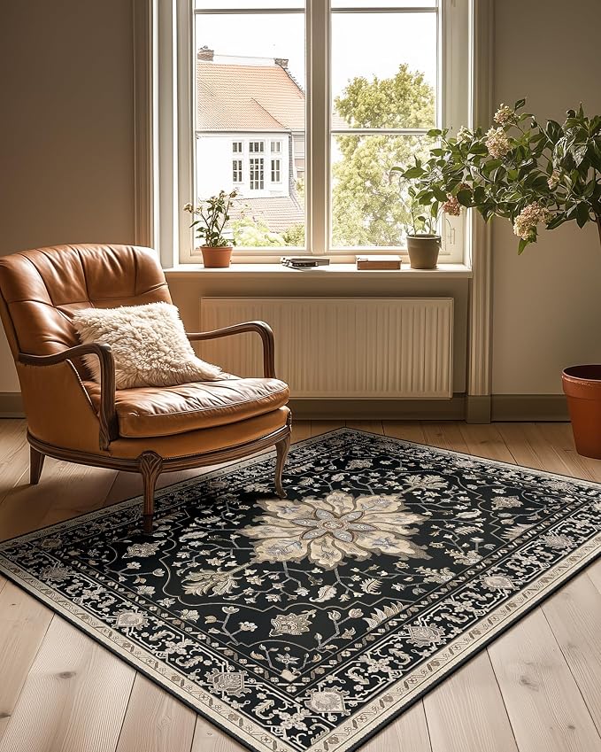 RELEANY Washable Area Rug, Water Repellent, Pet Friendly, Vintage Floral Boho by RELEANY