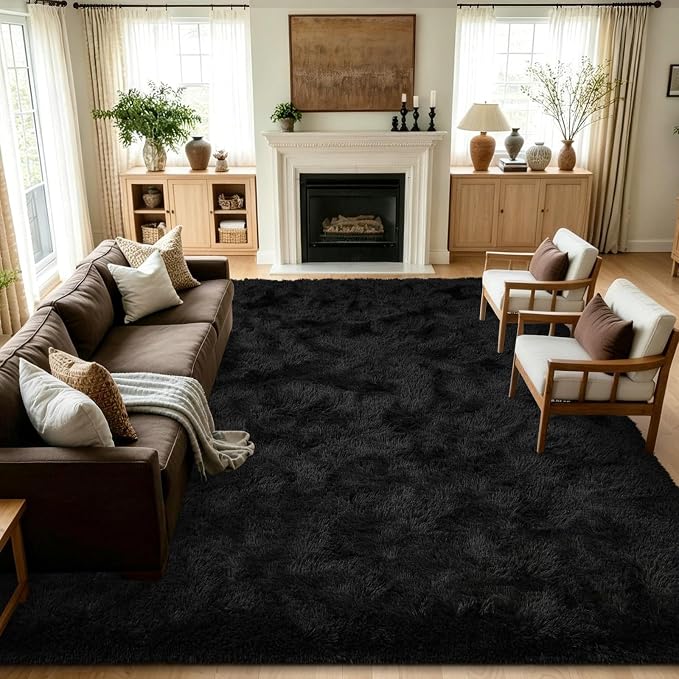 9x12 Extra Large Black Fluffy Area Rug Non-Slip - Image 3