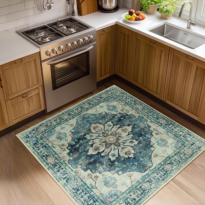 RELEANY Washable Area Rug, Square 4'x4', Water Repellent, Pet Friendly by RELEANY