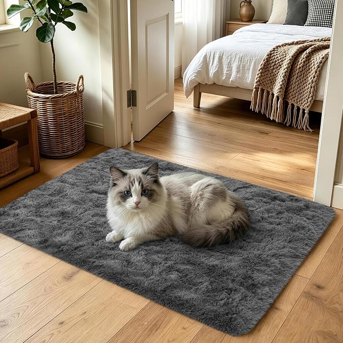 3x5 Dark Grey Fluffy Soft Area Rug Non-Slip - Image 2
