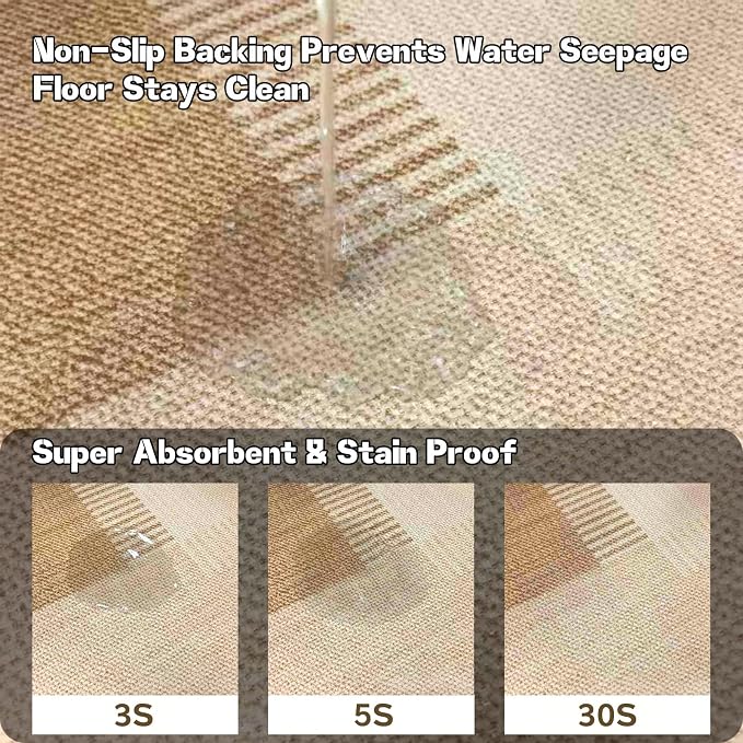 Faux Linen Washable Runner Rug Water Absorbent Surface 2x6 Beige | Non-Slip TPR - Image 3