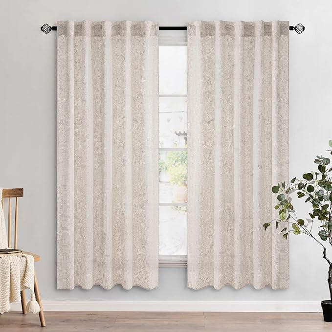 MIULEE Natural White Linen Curtains 52x72 Inch Long - Image 2