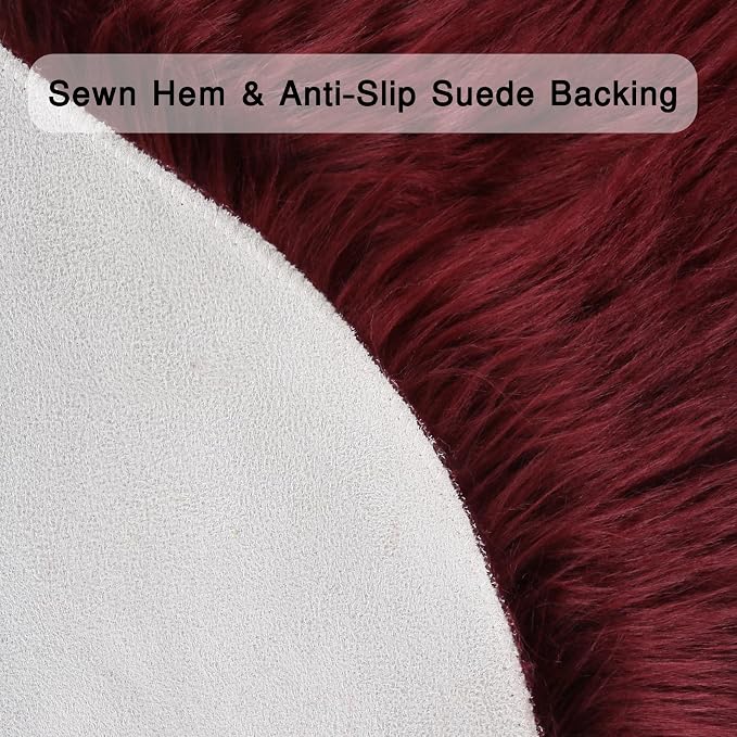 duduta Burgundy Faux Sheepskin Runner Rugs 2x6 ft, Fluffy Fur Couch Covers | - Image 4