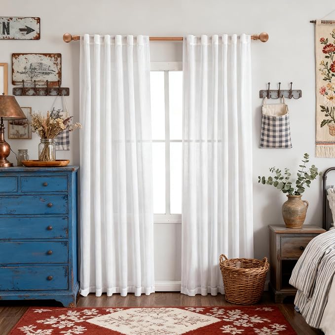 MYSKY HOME White Curtains for Bedroom Liivng Room 84 Inches Long 2 Panels Set - Image 8