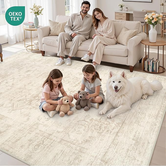 8x10 Area Rugs Living Room: Bedroom Washable Carpet Beige/Brown | Large Vintage - Image 7
