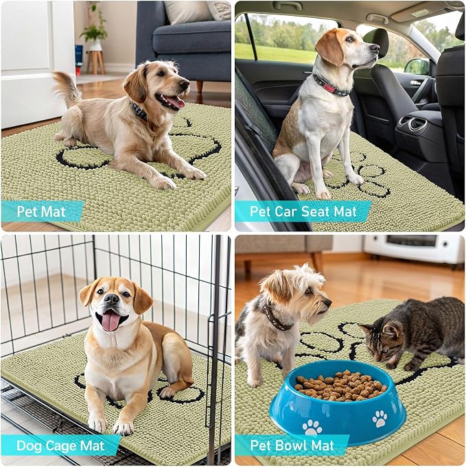 OLANLY Dog Door Mat for Muddy Paws 30x20, Paw Print Design Chenille Mud Mat | - Image 7