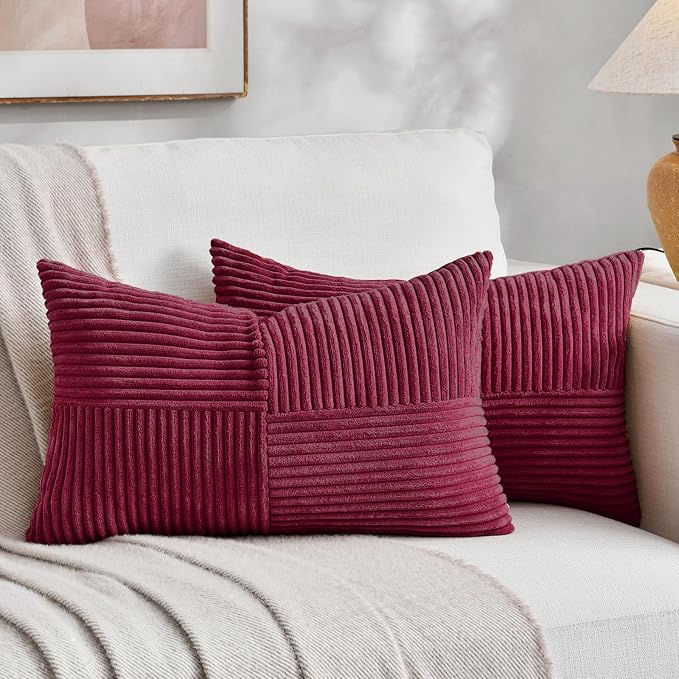 Fancy Homi 2 Packs Burgundy Long Lumbar Decorative Throw Pillow Covers 16x24 by Fancy+Homi