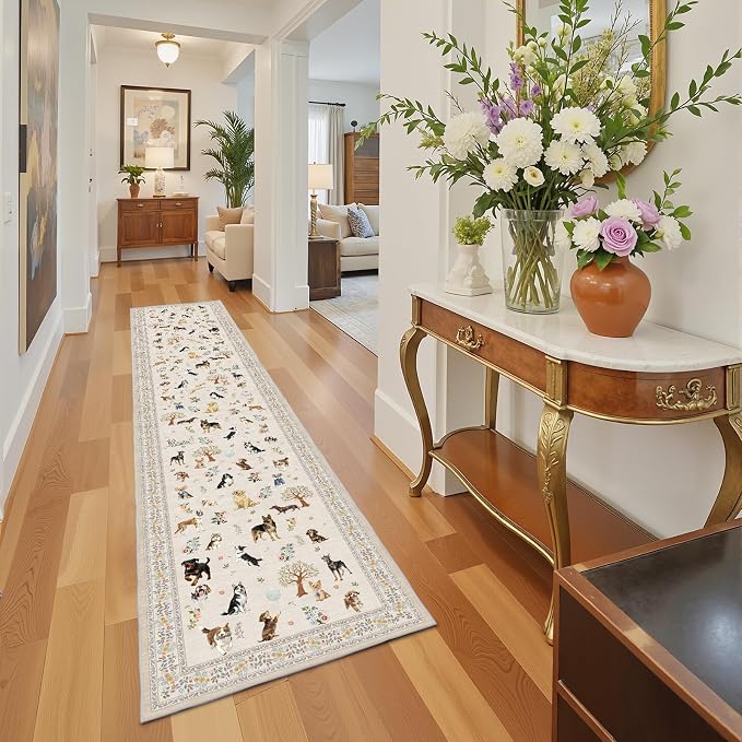 Beige Floral Hallway Runner Rug 2x10 - Image 4