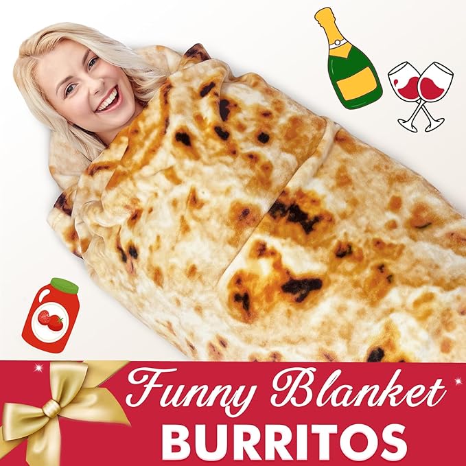 Jorbest Burritos Tortilla Throw Blanket Birthday Gifts for Adult and Kids, Realistic Tortilla Food Blanket Funny Gifts for Women Men Teen Mom Dad, 285 GSM Soft Flannel Taco Blanket (Tan, 47 inches)