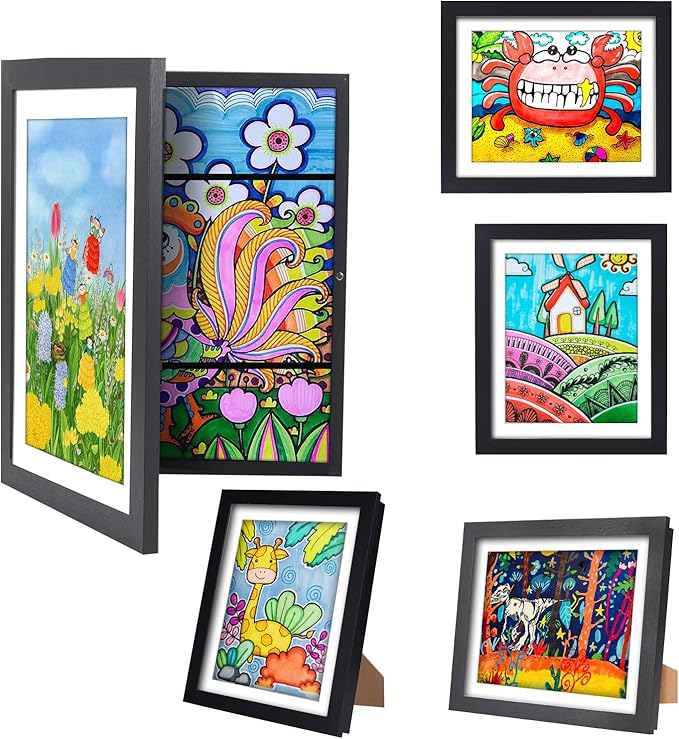 Kids Artwork Frame - Changeable Front Opening, Holds 150 Art Projects, 8.5x11 Picture Display With Storage (White)