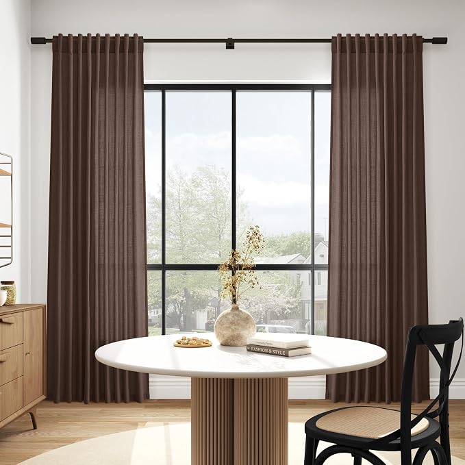 Cappuccino Linen Blend Light Filtering Back Tab Curtains 96 Inches Long - Image 5