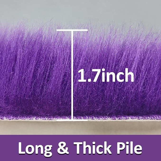 Faux Sheepskin Round Fluffy Rug Small 2ft Furry Purple Fur Circle Rugs - Image 2