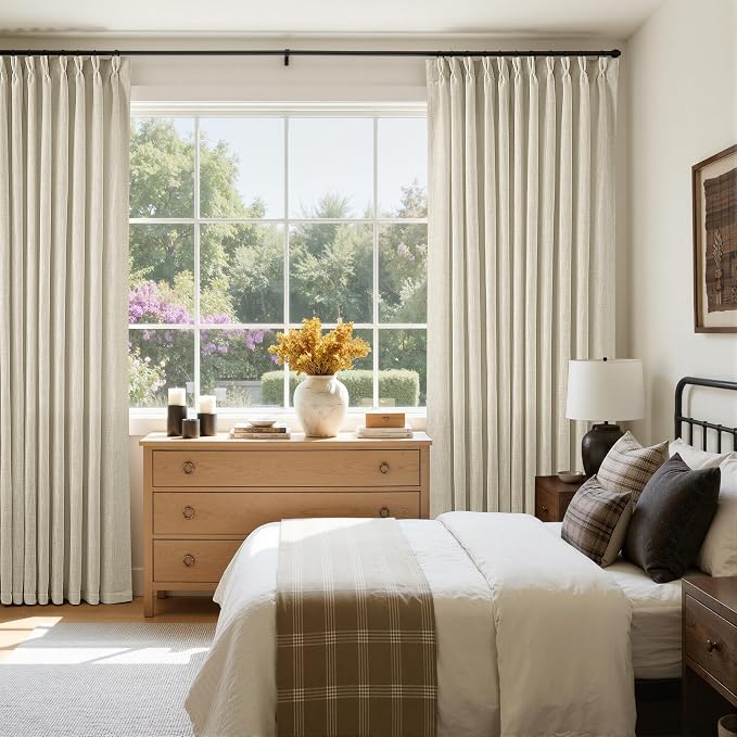 Pinch Pleated Extra Wide Beige Linen Curtain 84 Inches Long 70 Wide 1 Panel | - Image 6