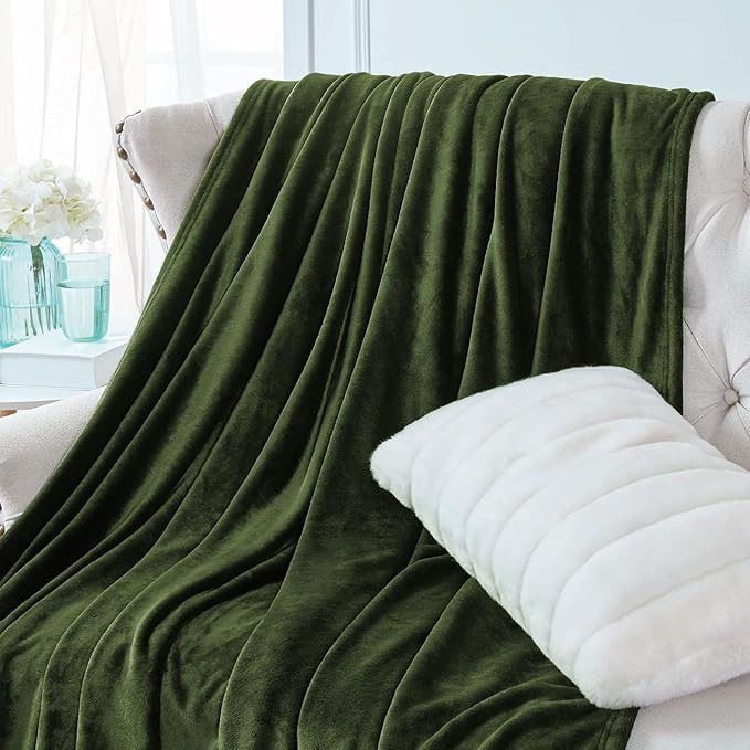 Walensee Fleece Blanket Plush Throw Fuzzy Lightweight (Queen Size 90x90 Olive Green) Super Soft Microfiber Flannel Blankets for Couch, Bed, Sofa Ultra Luxurious Warm and Cozy for All Seasons