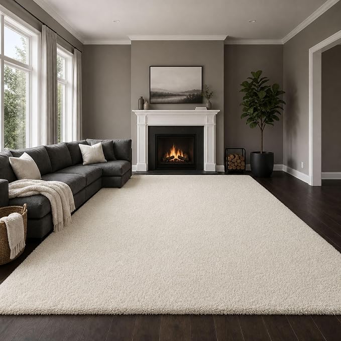 Ophanie Area Rugs 9x12 Living Room, Large Ivory Bedroom Carpet, Big Shag Indoor by Ophanie