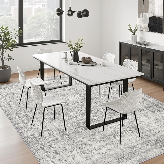 9x12 Area Rug Living Room: Modern Washable Soft Carpet Black Grey | - Image 4