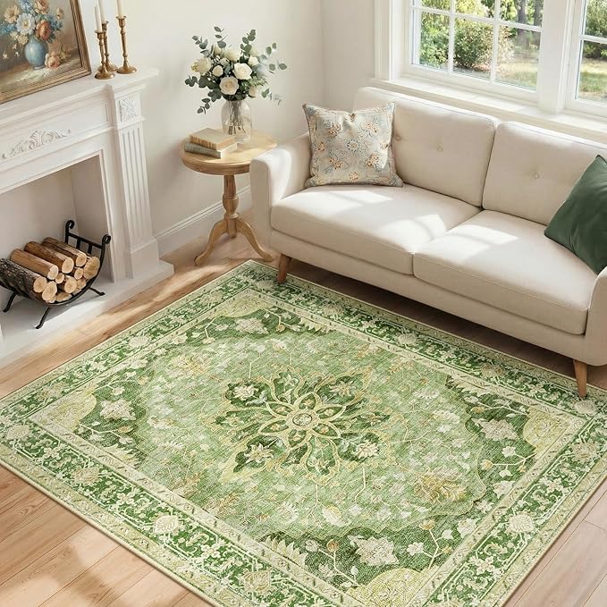 RELEANY Washable Area Rug, Water Repellent, Pet Friendly, Vintage Floral Boho by RELEANY