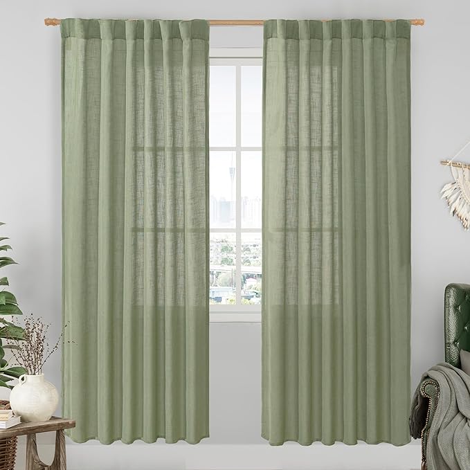 Sage Green 80 inch Linen Curtains by LAMIT