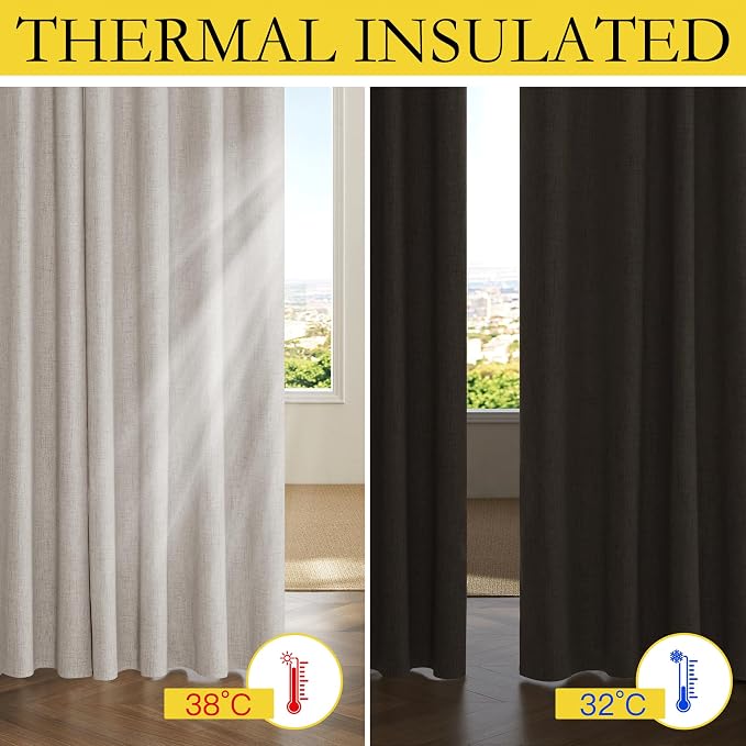 NICETOWN Brich Vintage Open Linen Weave Flax Thermal Curtains, 100% Blackout - Image 6