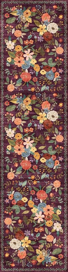Purple Floral Hallway Runner Rug 3x7 - Image 2