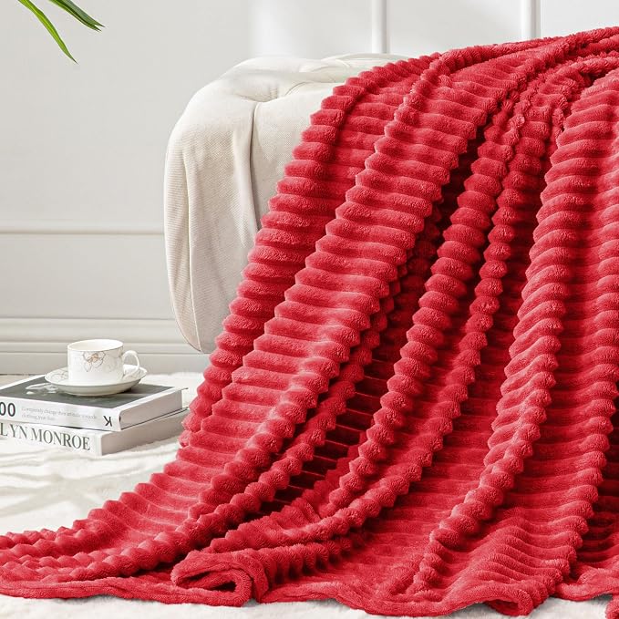 BEDELITE 3D Ribbed Jacquard Red Fleece Throw Blanket by BEDELITE