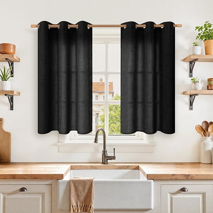 YoungsTex Black Linen Curtains 40 Inch Length by YoungsTex