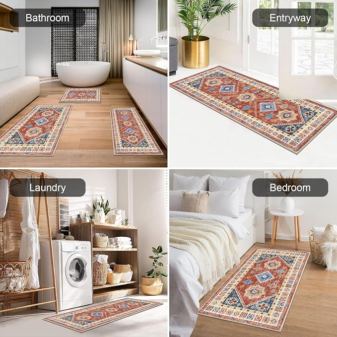 HEBE Boho Kitchen Rugs Set of 3, Non Slip Washable Kitchen Mats - Image 4