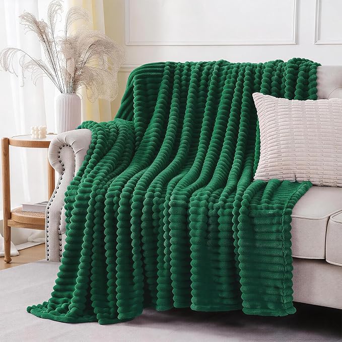 Christmas Green Throw Blanket for Couch Sofa 60"x80" Striped Design | Fleece by Unknown