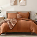 Monbix Queen Comforter Set - 7 Pieces Burnt Orange Bed in a Bag Queen Bedding Sets with Comforters, All Seasons Fall Comforter Bed Set with Sheets,Pillowcases & Shams