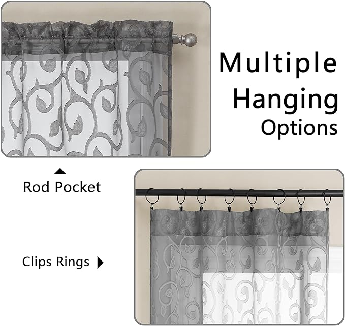 Furman Sheer Curtains Tiers 36 inch Length, Lightweight Soft Airy Solid Grey - Image 4