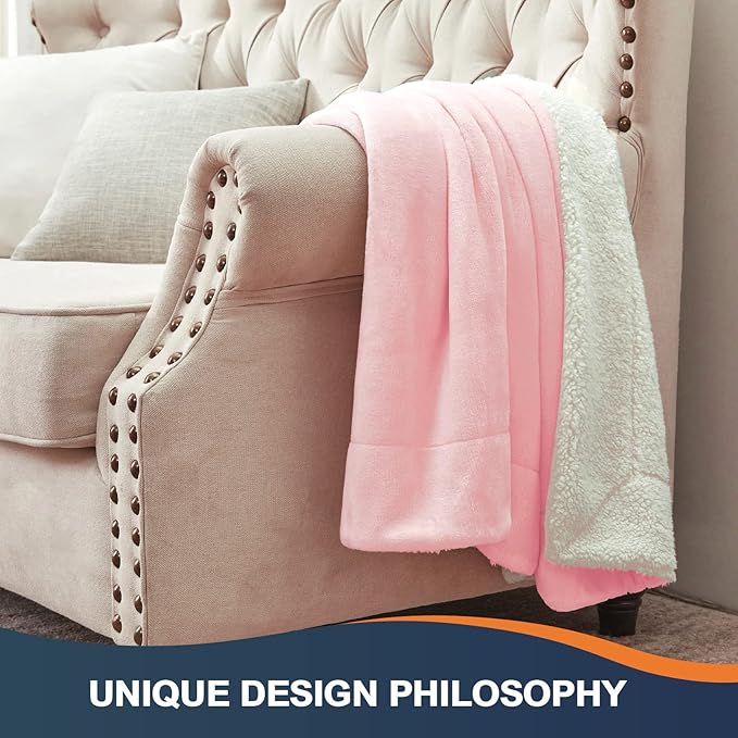 Walensee Sherpa Fleece Blanket (Queen Size 90”x90” Pink) Plush Throw Fuzzy Super Soft Reversible Microfiber Flannel Blankets for Couch, Bed, Sofa Ultra Luxurious Warm and Cozy for All Seasons