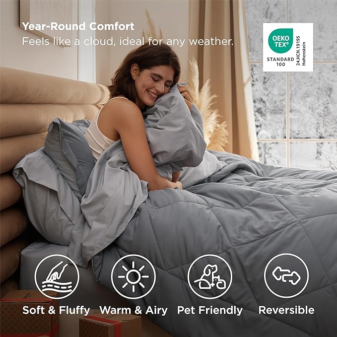 Bedsure Full Size Comforter Set - 7 Pieces Reversible Grey Bedding, Full Size Bed Set for All Seasons, Bed in a Bag with Down Alternative Comforter, Sheets, Pillowcases & Shams