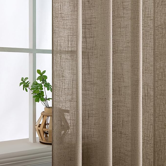 MIULEE Taupe Grey Linen Curtains 52x45 Inch Length 2 Panels - Image 5
