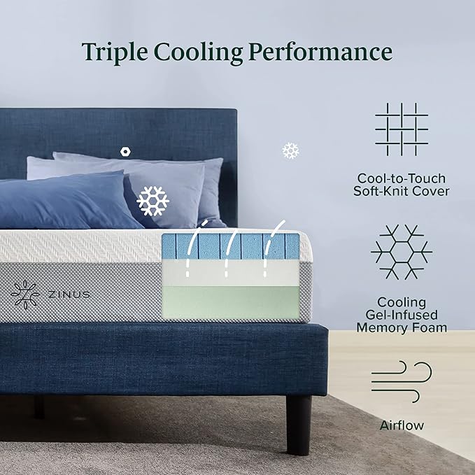 ZINUS 10 Inch Ultra Cooling Gel Memory Foam Mattress, Full, Cool-to-Touch Soft Knit Cover, Pressure Relieving, CertiPUR-US Certified, Mattress in A Box, All-New, Made in USA