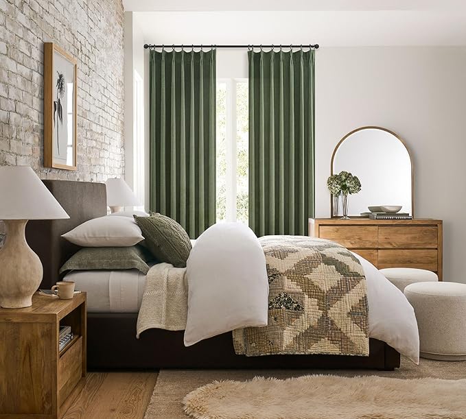 PleatedDrapes Dark Olive Green Pleat Memory Shape Linen Curtains 84 Inch Length - Image 6