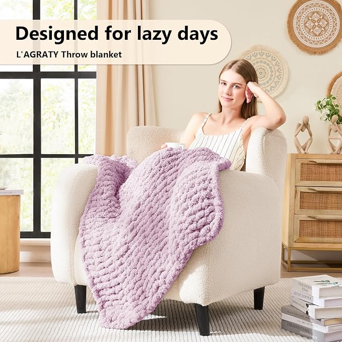 L'AGRATY Chunky Knit Throw Blanket - Image 2