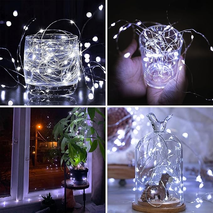 6 Pack 60LED Christmas Battery Operated Fairy Lights with Remote, 8 Modes String Lights with Timer, Dimmable, Memory Function, Waterproof Twinkle Lights for Outdoor Indoor Christmas Decor(Cool White)