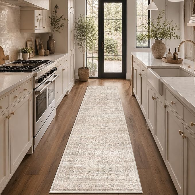Schweek 2x8 Hallway Runner Rugs Washable Vintage Non Slip Kitchen Rugs Beige - Image 3