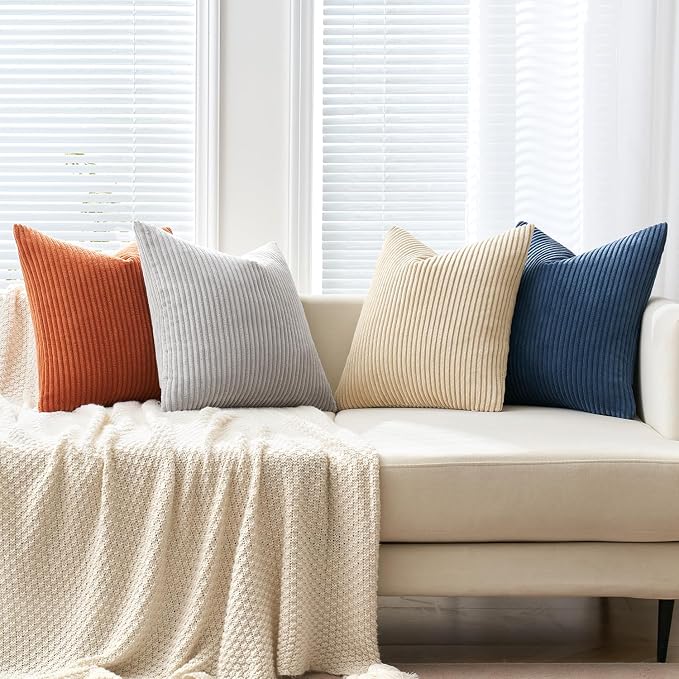 MIULEE Soft Corduroy Decorative Throw Pillow Covers Blue-Yellow 18x18 | Set of 4 - Image 5