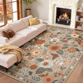 RELEANY Floral Washable 9x12 Area Rugs Brown/Brick | Flower Carpet Print Boho by RELEANY