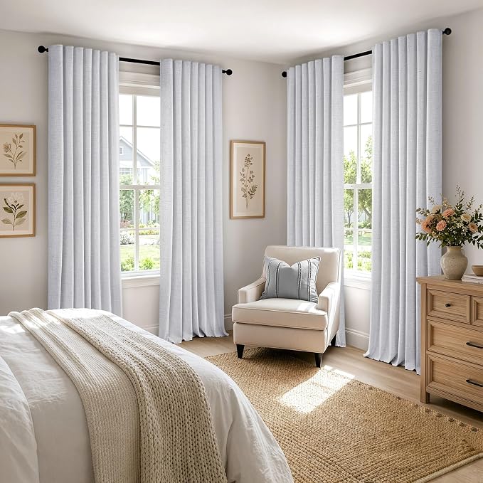 MIULEE 100% Blackout Linen Curtains 42 x 96 Inch Grayish White 2 Panels | - Image 8