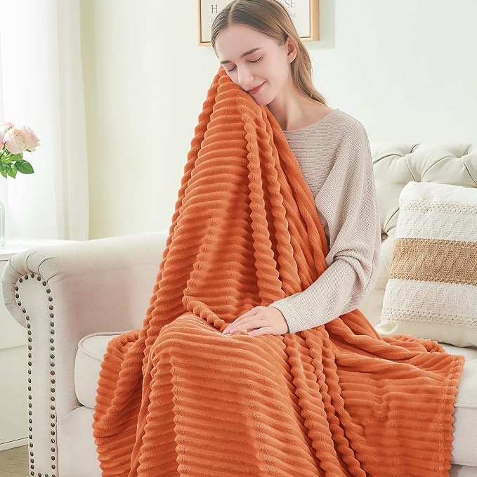 BEDELITE Ribbed Jacquard Burt Orange King Size Blanket - Image 3