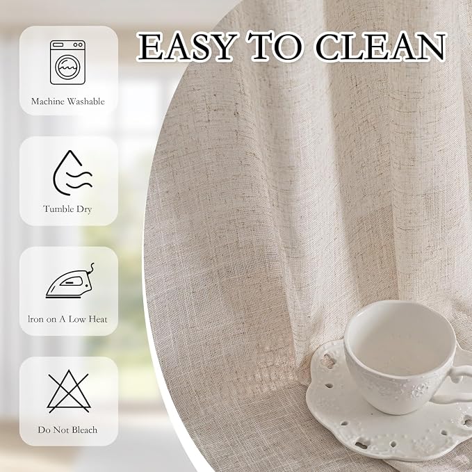 MYSKY HOME Boho Curtains 72 Inch Length, Natural Linen Semi Sheer Drapes - Image 7