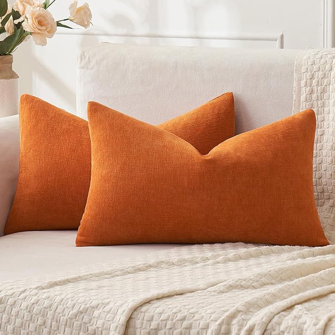 MIULEE Fall Orange Chenille Couch Lumbar Throw Pillow Covers, 12x20 | Set of 2 by MIULEE