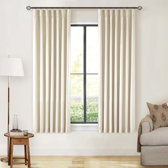 Cream Beige 63 Inch Length Blackout Pinch Pleated Linen Curtains - Image 8