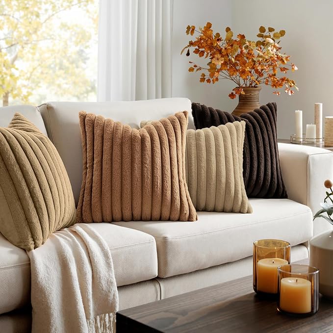 MIULEE Fall Faux Fur Plush Decorative Throw Pillow Covers 18x18, Dark Brown | - Image 5